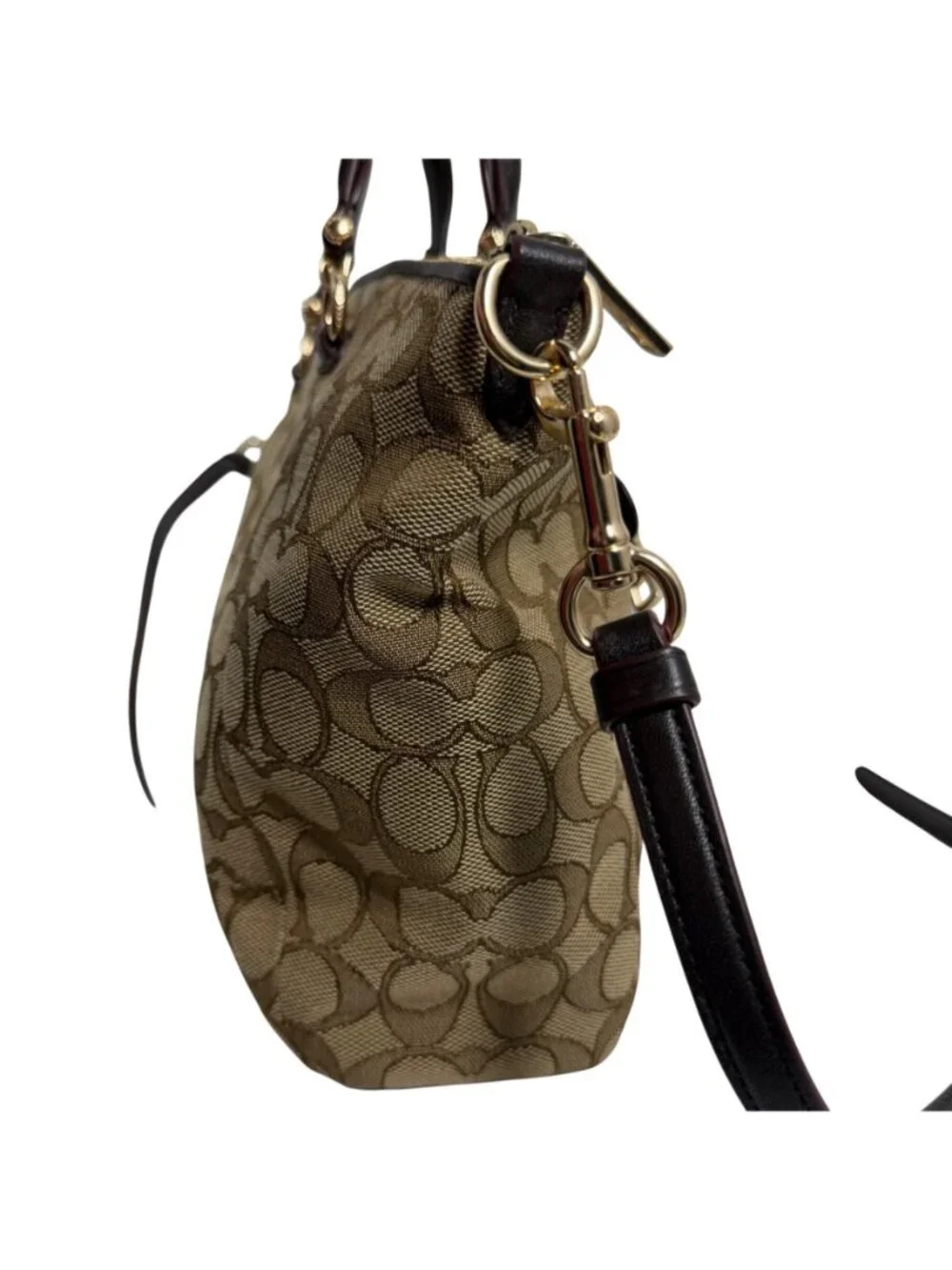 COACH Prairie Satchel Signature Logo Tan Jacquard Shoulder Bag Satchel 58875 EUC